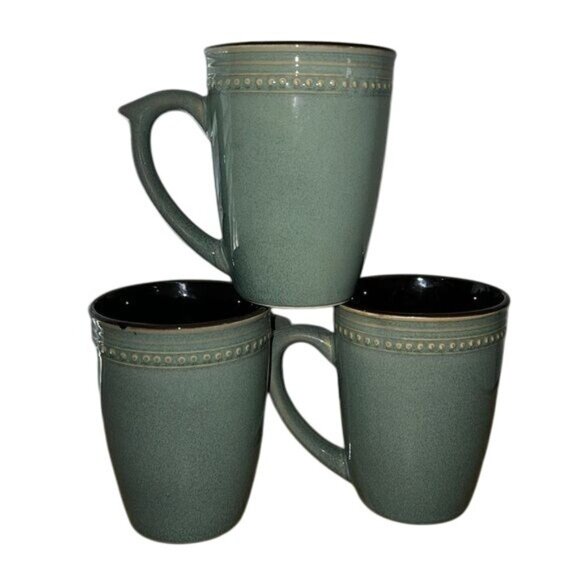 Cuisinart 3-Piece Stoneware Mug Set In Sage Green With Embossed Dot Trim - Picture 1 of 8